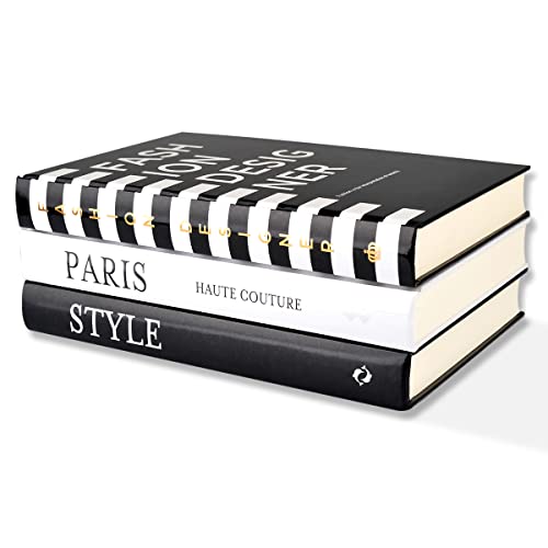 Fashion Decorative Book Stack,Set of 3 Hardcover Modern Decorative Books,Fashion Design Book Set for Coffee Table(FASHION/PARIS/STYLE)