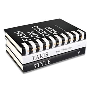 Fashion Decorative Book Stack,Set of 3 Hardcover Modern Decorative Books,Fashion Design Book Set for Coffee Table(FASHION/PARIS/STYLE)