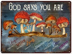 xiddxu vintage wall decor metal plaque mushroom god says you are wall art nostalgic tin sign for home kitchen pubs sign 6×8 inch