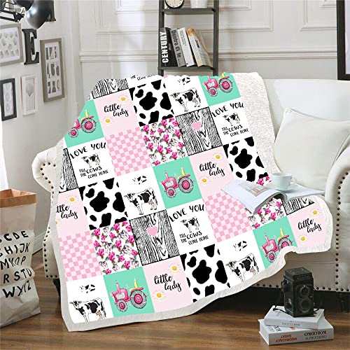 Cow Blanket Cute Cow Print Blanket Cow Beding Sherpa Fleece Throw Blanket Farm Animals Blanket Warm and Plush Cow Print Throw Blankets for Bed Sofa（Pink，(40 x 50 in)）