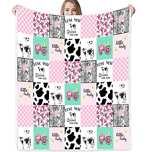 Cow Blanket Cute Cow Print Blanket Cow Beding Sherpa Fleece Throw Blanket Farm Animals Blanket Warm and Plush Cow Print Throw Blankets for Bed Sofa（Pink，(40 x 50 in)）