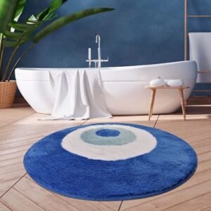 evil eye fluffy rug,circle area rug, aesthetic rug for bedroom,handmade tufted rug, nursery room, living room, bathroom rug, non slip washable blue rug (35″ x 35″, blue)