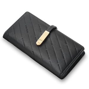 cornerlife womens slim wallet bifold with letter print credit card holder with zipper pocket pu leather wallets for women with snap closure (black)