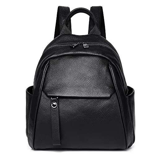 Wesccimo Genuine Small Leather Backpack Purse For Women Black Real Soft Leather Girls Mini Backpack Daypacks Satchel