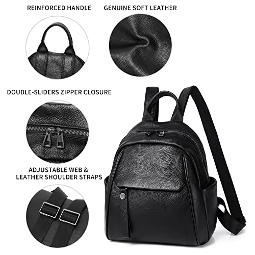 Wesccimo Genuine Small Leather Backpack Purse For Women Black Real Soft Leather Girls Mini Backpack Daypacks Satchel