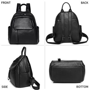 Wesccimo Genuine Small Leather Backpack Purse For Women Black Real Soft Leather Girls Mini Backpack Daypacks Satchel