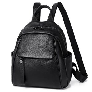 Wesccimo Genuine Small Leather Backpack Purse For Women Black Real Soft Leather Girls Mini Backpack Daypacks Satchel