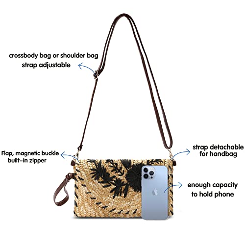 sealsea Straw Clutch Bags for Women Woven Straw Purses Embroidery Summer Beach Handbag Beach Clutch Purse