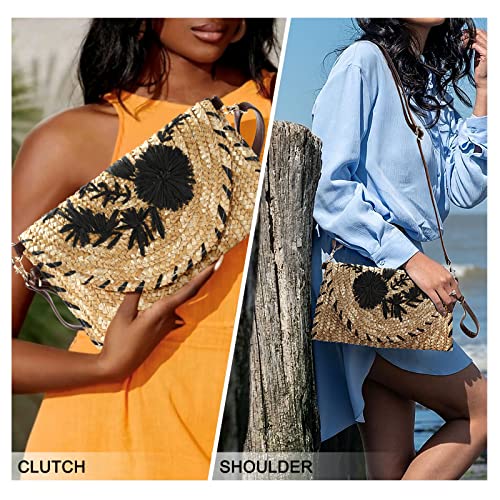 sealsea Straw Clutch Bags for Women Woven Straw Purses Embroidery Summer Beach Handbag Beach Clutch Purse