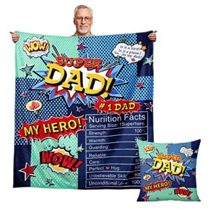 nosovlra my hero super dad blanket – thanksgiving/christmas/birthday for dad from daughter or son, soft flannel hug throw blanket with pillow covers 50×60 inches