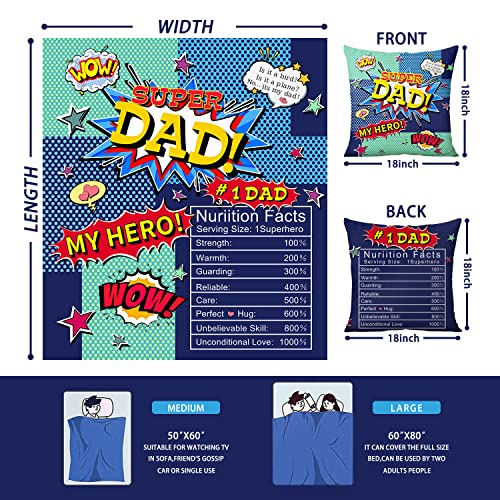 Nosovlra My Hero Super Dad Blanket - Thanksgiving/Christmas/Birthday for Dad from Daughter or Son, Soft Flannel Hug Throw Blanket with Pillow Covers 50x60 Inches