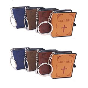 ORNOOU 8 Pieces Holy Bible Book Leather Keychain Mini English Bible Key Chain Believer Keyring