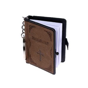 ORNOOU 8 Pieces Holy Bible Book Leather Keychain Mini English Bible Key Chain Believer Keyring