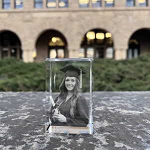 3Dpixdance 3D Crystal Photo Cube, Personalized Mothers day Gifts with Your Photo, Custom Picture Gifts for Birthday, Wedding, Anniversary, Memorial, Father’s Day. Laser Etched Picture Gift for pet lovers. Small