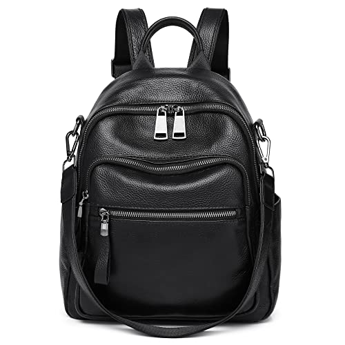 Wesccimo Genuine Leather Backpack Purse For Women Black Real Soft Leather Travel Convertible Shoulder Bag