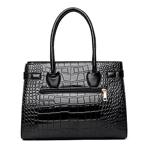 PU Leather Purses and Handbags Crossbody for Women Fashion Crocodile Pattern Top Handle Satchel Purse Set 3pcs (Black)