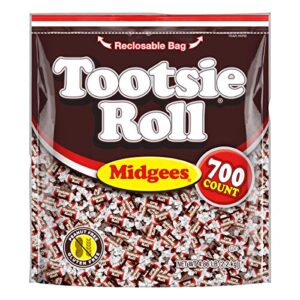 tootsie roll chocolatey twist midgees resealable standup bag, peanut free, gluten free original, allergy friendly, mini midgees 77.76 ounce