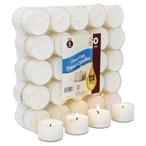 Clear Cup Tea Light Candles Unscented 6 Hour Long Burning Time (50 Pack) Tealight Candle