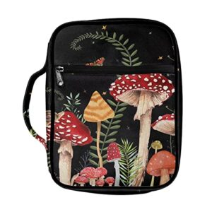 mumeson mushroom print bible bag bible cover with handle zip pockets durable bible protect case bible book covers carrying case holder bible accessories tote bag pink black