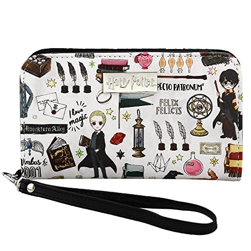 Bioworld Harry Potter Hogwarts Chibi Characters & Icons All Over Print White Tech Wallet