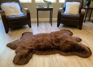 lambzy faux sheepskin super soft hypoallergenic silky shag bear rug for living room, kids room, sofa (2’x3′, brown)