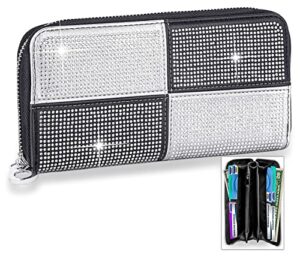 handbag express bling rhinestone design sparkle accordion wallets for women purse multi colors (7379-silver)