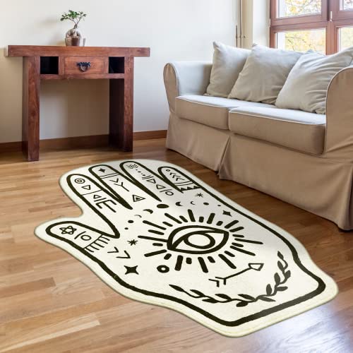 Bathroom Rug 3' X 4.3' Evil Eye Palmistry Rug Kids Rug for Bedroom Rug Aesthetic Washable Boho Area Rug for Kids Room Soft Black and White Nursery Rug Play Carpet for Playroom Dorm Living Room Decor