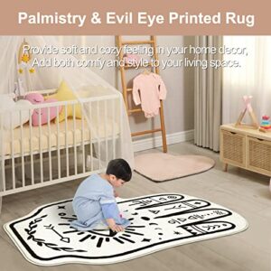 Bathroom Rug 3' X 4.3' Evil Eye Palmistry Rug Kids Rug for Bedroom Rug Aesthetic Washable Boho Area Rug for Kids Room Soft Black and White Nursery Rug Play Carpet for Playroom Dorm Living Room Decor