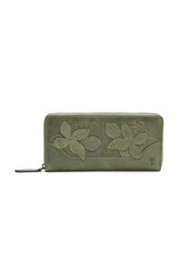 frye melissa studded floral zip wallet, wild sage