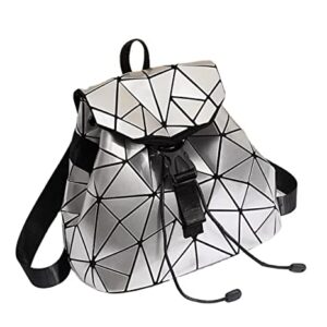 Fashion Luminous Leather Women’s Holographic Reflective Backpack School Bookbag Mini Size Silver and Black