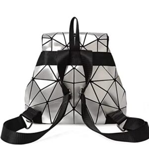 Fashion Luminous Leather Women’s Holographic Reflective Backpack School Bookbag Mini Size Silver and Black