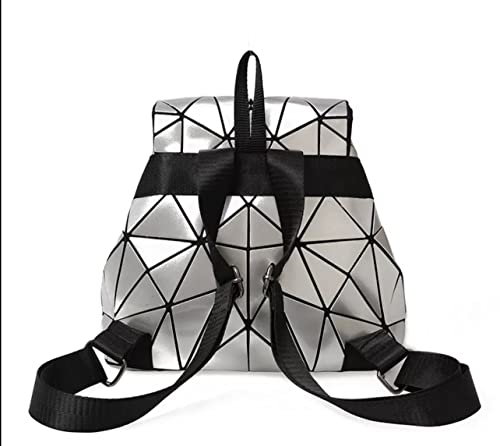 Fashion Luminous Leather Women’s Holographic Reflective Backpack School Bookbag Mini Size Silver and Black