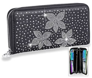 handbag express bling rhinestone multi design accordion wallets for women purse (7382-clear)