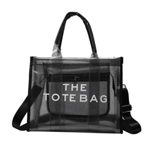 clear tote bags for women – pvc transparent the mesh tote bag fashion see through shoulder crossbody bag travel handbag