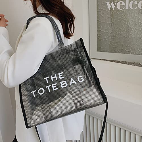 Clear Tote Bags for Women - PVC Transparent the Mesh Tote Bag Fashion See Through Shoulder Crossbody Bag Travel Handbag