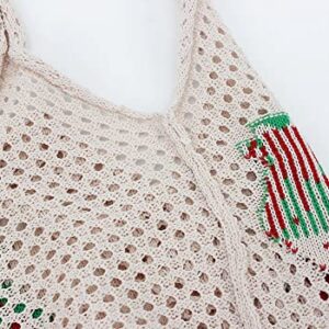 Crochet Tote Bag Aesthetic Y2K Underarm Bag Grunge Fairycore Knit Strawberry Shoulder Handbags Purse Accessories for Women (Beige)