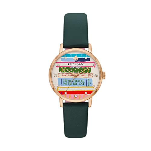 Kate Spade New York Women's Metro Three-Hand Green Leather Watch (Model: KSW1766)