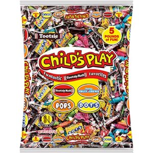 tootsie roll child’s play favorites, 5 pounds of individually wrapped party candy – funtastic candy variety mix bag – peanut free, gluten free (5 pounds)