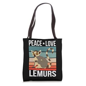 peace love lemurs quote retro primate vintage tote bag