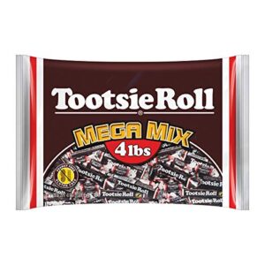 tootsie roll mega mix, 5 different shapes and sizes of classic chocolatey tootsie rolls, 4 pound
