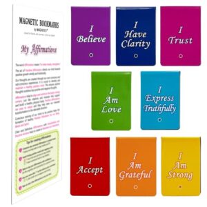 my affirmations magnetic bookmarks set (8 page markers) with guide card and 34 positive affirmations