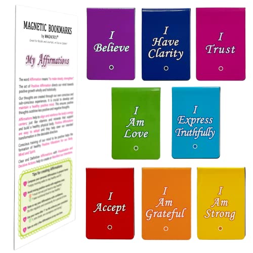 My Affirmations Magnetic Bookmarks Set (8 Page Markers) with Guide Card and 34 Positive Affirmations