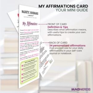 My Affirmations Magnetic Bookmarks Set (8 Page Markers) with Guide Card and 34 Positive Affirmations