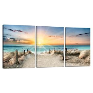 canvas wall art for living room 3 panel beach ocean sunset print pictures paintings artwork bedroom bathroom canvas framed wall decor modern gallery office decorations size 12x16x3 piece ready to hang