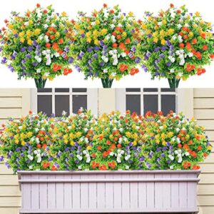 cewor 12 bundles artificial flowers for outdoors, fake flowers in bulk plastic plants uv resistant faux greenery boxwood for hanging planters vase indoor outside decorations (mix color)