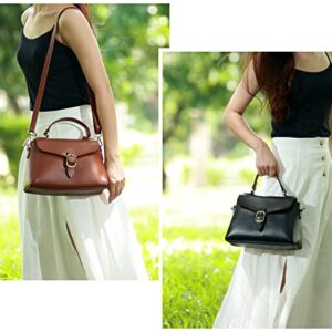 Vintage Vegan Leather Flap Top Handle Bag For Women Light Brown Camel Retro Satchel Casual Purse Simple Shoulder Classic Handbag