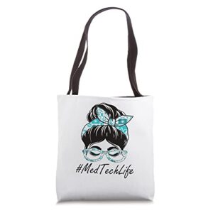 med tech messy bun bleached appreciation world health day tote bag