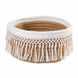 YIZUNNU Round Macrame Organizer Basket Boho Small Storage Baskets with Tassel Woven Rope Baskets Bins for Car keys Wallets Card Holders