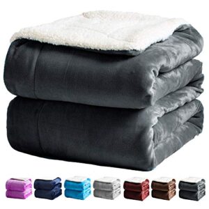 sonoro kate sherpa fleece blanket king size – luxurious double reversible super soft thick fuzzy plush，warm cozy fluffy couch throw velvet king blanket for bed (king, dark grey)