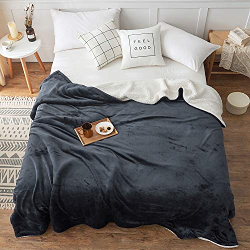 SONORO KATE Sherpa Fleece Blanket King Size - Luxurious Double Reversible Super Soft Thick Fuzzy Plush，Warm Cozy Fluffy Couch Throw Velvet King Blanket for Bed (King, Dark Grey)